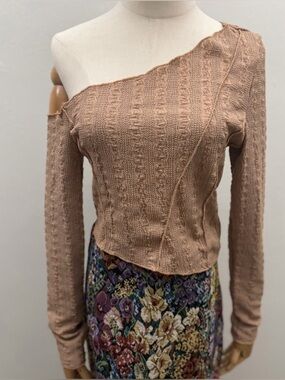 SHEIN One Shoulder Knit Top Women’s Size M Beige Long Sleeve